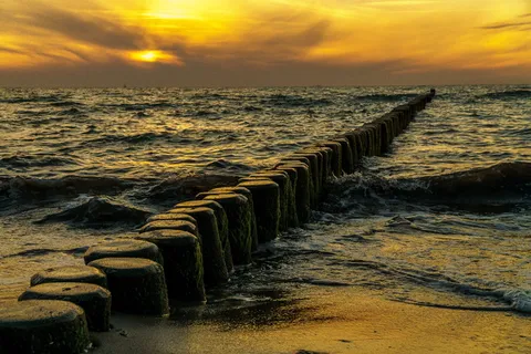 日落、丁坝、波罗的海、天空、夕阳、海滩景观、海、光 日落、丁坝、波罗的海、天空、夕阳、海滩景观、海、光