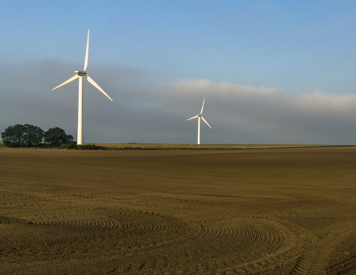 windräder、田地、天空、发电、景观、蓝色、棕色、可再生能源