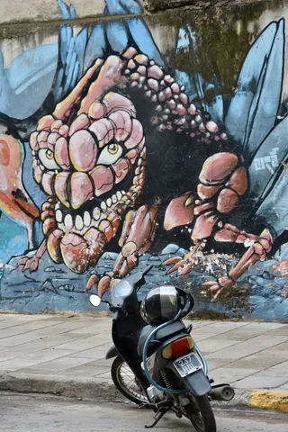 停在小路前的黑色低碳摩托车