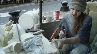 雕塑家，艺术家，雕刻，工艺，雕刻，石头，一人，成人