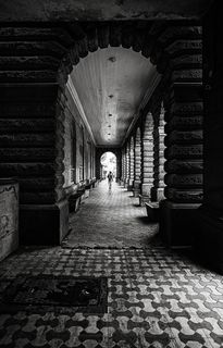 孟买，步行，殖民地，建筑，石头，柱子，铺路，人行道