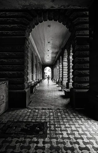 孟买，步行，殖民地，建筑，石头，柱子，铺路，人行道