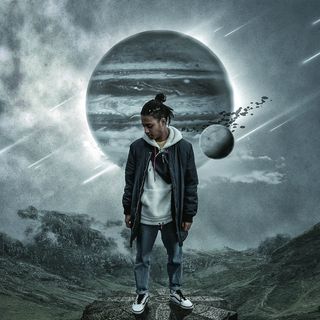 月亮，人，男孩，男孩，艺术，天空，云，山