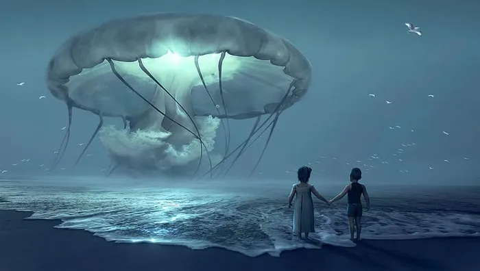 二、蹒跚学步、站立、海滨、幻想、海滩、儿童、水母