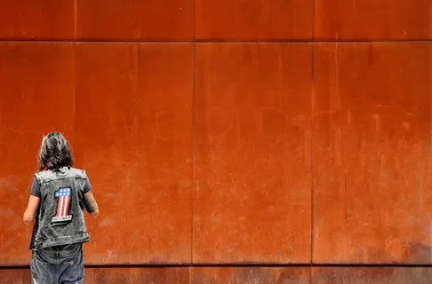 墙，人，生锈，极简主义，极简主义，一个，后视图，一个人