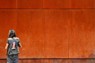 墙，人，生锈，极简主义，极简主义，一个，后视图，一个人