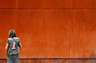 墙，人，生锈，极简主义，极简主义，一个，后视图，一个人