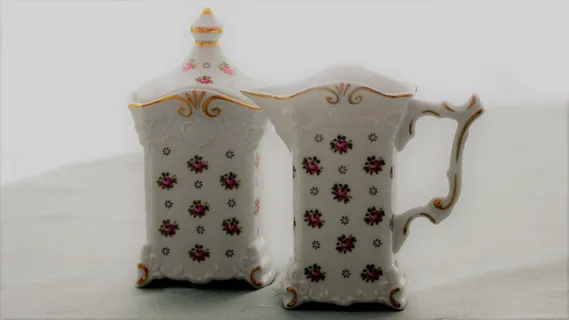 糖碗，牛奶壶，瓷器，浪漫，老，受益，没有人，工作室拍摄