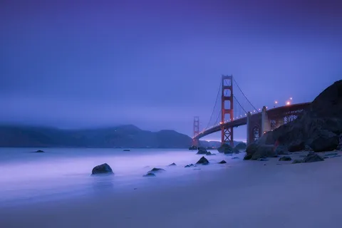 海滩,桥,黎明,黄昏,傍晚,雾,金门大桥,朦胧 海滩,桥,黎明,黄昏,傍晚,雾,金门大桥,朦胧