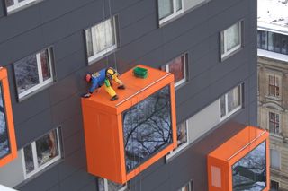 登山者、立面、工作、清洁、工作量、建筑、已建结构、建筑