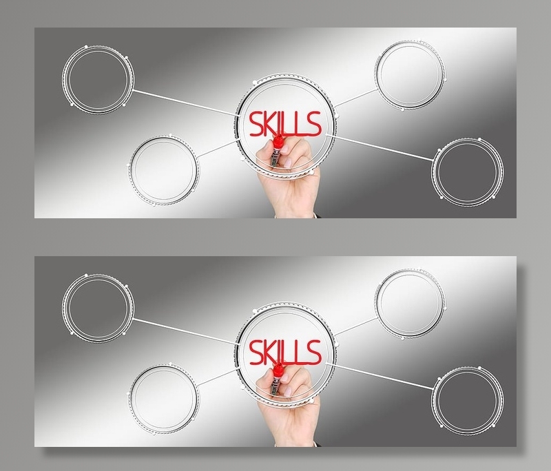 银金属设备，技能文字叠加，培训，女商人，西装，经理，技能，教学