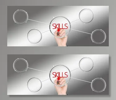 银金属设备，技能文字叠加，培训，女商人，西装，经理，技能，教学