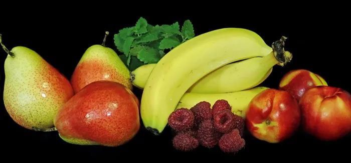 水果、梨、香蕉、浆果、油桃、食品和饮料、健康饮食、食品