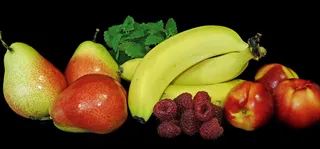 水果、梨、香蕉、浆果、油桃、食品和饮料、健康饮食、食品