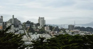 美国, 旧金山, Coit 塔, 街, 城市, 天际线, 金, 门