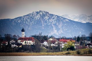 村庄，iffeldorf，巴伐利亚州，山地，高山，教堂，景观，自然