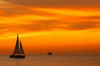 白色，帆船，日落，帆船，船，身体，水，金色