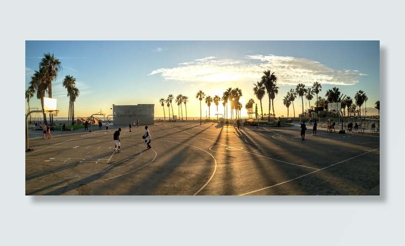 全景拍摄、人物、打球、篮球、黄金时段、公园、日落