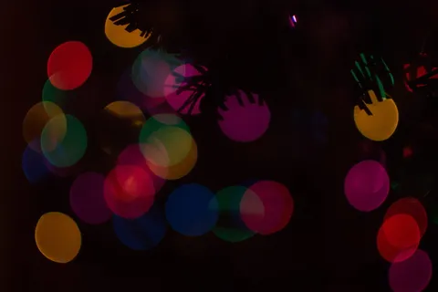 圣诞节, 散景, 树, 灯, 假日, 照亮, 多色, 晚上