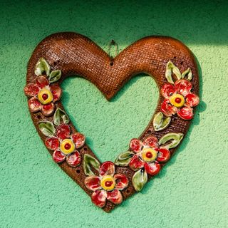 心，装饰，陶瓷，绿色，心形，爱，绿色，绿色背景