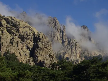 灰色,岩石,山脉,雾,树木,白天,摄影,科西嘉岛 灰色,岩石,山脉,雾,树木,白天,摄影,科西嘉岛