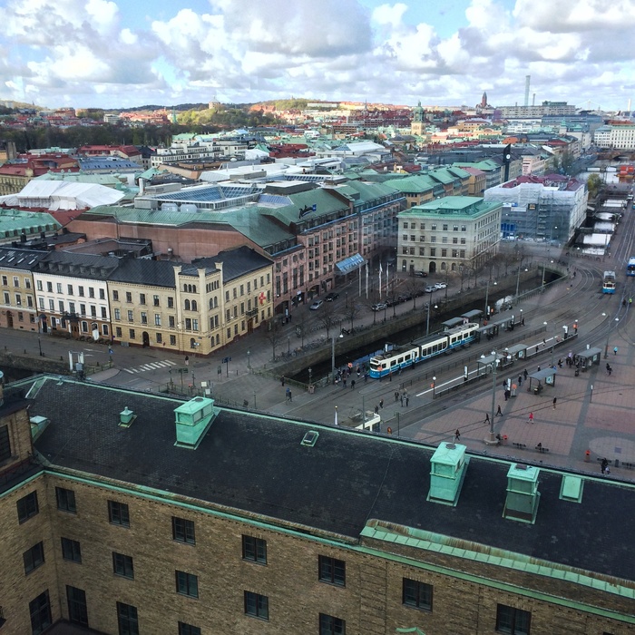 城市，哥德堡，房屋，屋顶，有轨电车，drottningtorget，视图，视图