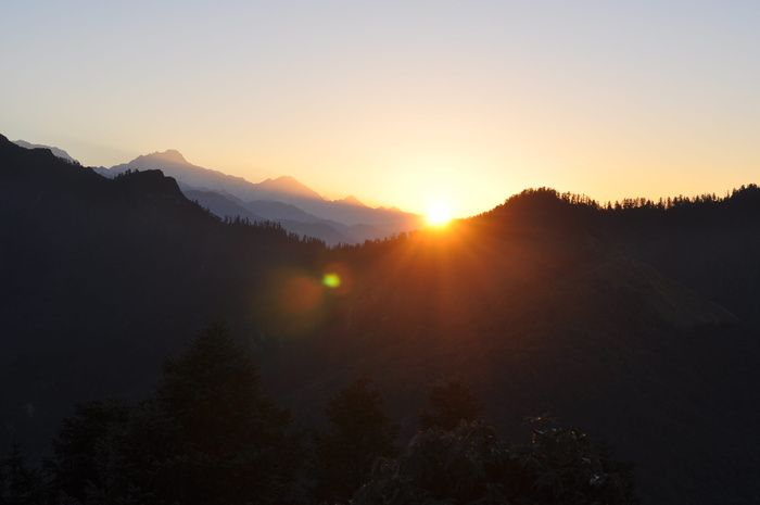 日出、黎明、群山、丘陵、蓬山、安纳普纳、尼泊尔、天空