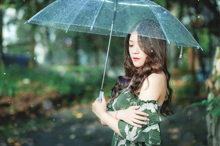 女人，拿着，透明，遮阳伞，站着，浅浅，摄影，达拉特