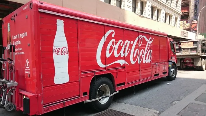 camion, 红色, 提升, 可口可乐, 城市, 街道, 陆地车辆, 交通