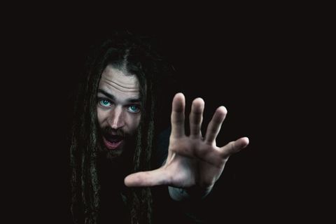 男人，展示，右掌照片，黑暗，可怕的头发，帮助，哭泣，潜意识