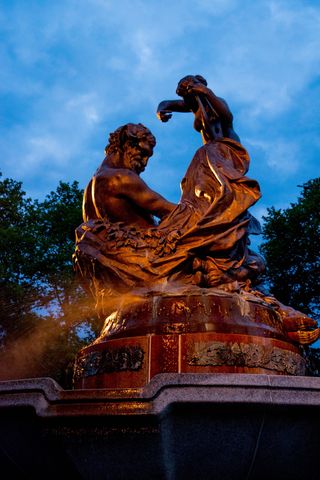 匹兹堡，美国，七弦琴，潘，希腊神，歌手，喷泉，弗里克喷泉