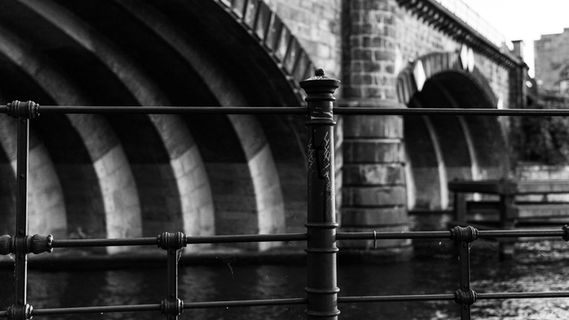 栏杆，河流，桥梁，黑白，黑白，布吕克，施瓦茨/韦ß，单色