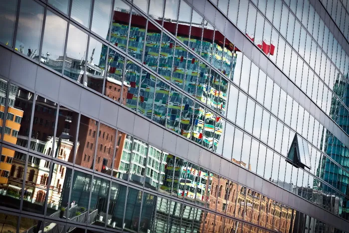 建筑、玻璃、建筑、现代、立面、窗户、镜像、反射