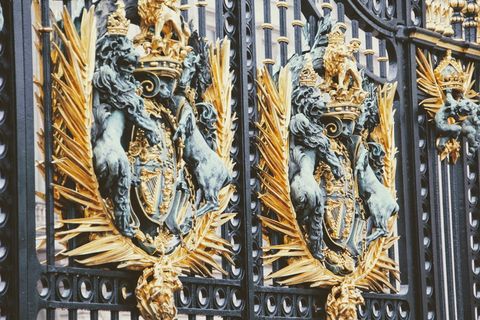 金色、灰色、黑色、金属门、伦敦、白金汉宫、详图、围栏