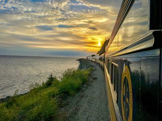 美国、安克雷奇、苏厄德高速公路、铁路、日落、海洋、阿拉斯加、法斯特