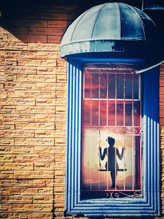 墙、窗、*、女孩、跷跷板、想象力、创造力、多彩