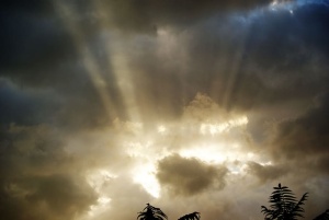 太阳光，背后，云，天空，灯光，风暴，灰色，太阳