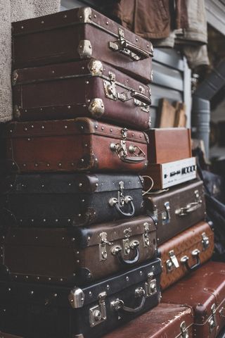 记忆、特灵、旧、复古、堆叠、室内、静物、行李箱