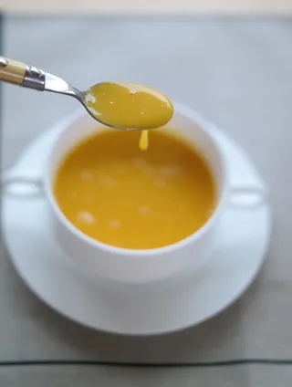 精选，聚焦摄影，勺子，全，黄色，汤，甜南瓜，甜南瓜粥