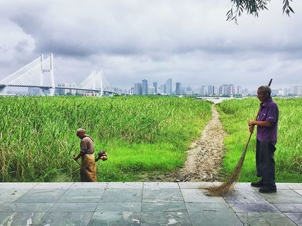 武汉、清洁工、除草、长江、建筑、真人、厂房、建筑结构