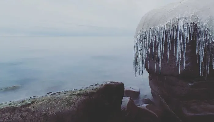 山，有盖，冰，照片，巨石，冰柱，海，海洋