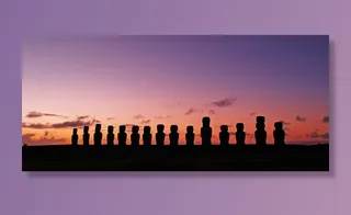 全景、照片、摩艾雕像、金色、小时、智利、复活节岛、拉帕努伊