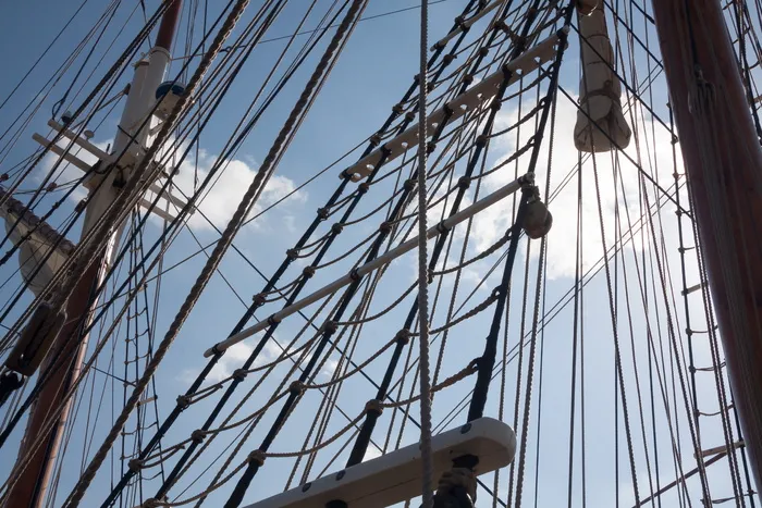 索具，帆船，船舶，桅杆，靴子，绳索，三桅，低角度视图