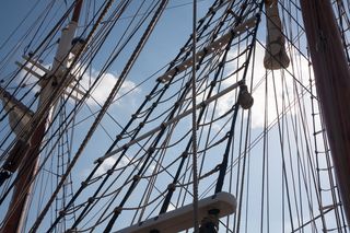 索具，帆船，船舶，桅杆，靴子，绳索，三桅，低角度视图