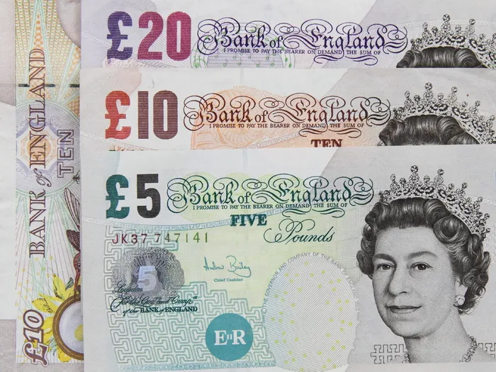 四、20、10、5英镑钞票，银行，银行，钞票，英国，英国