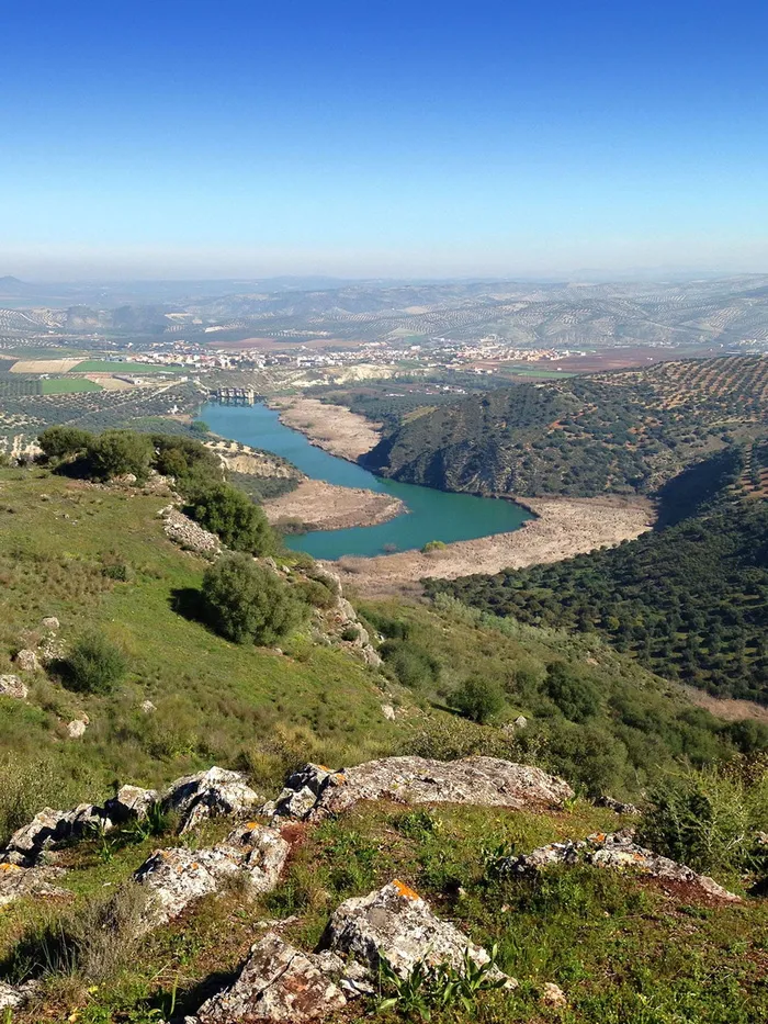 曲流、全景、天空、全景、高角度视图、无人、天、景