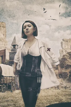 女士，穿着，白色，外套，黑色，紧身胸衣，西部野性，护士