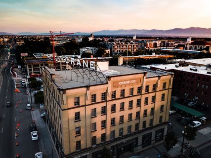 犹他州，城市，盐湖城，建筑，日落，夏天，无人机，建筑