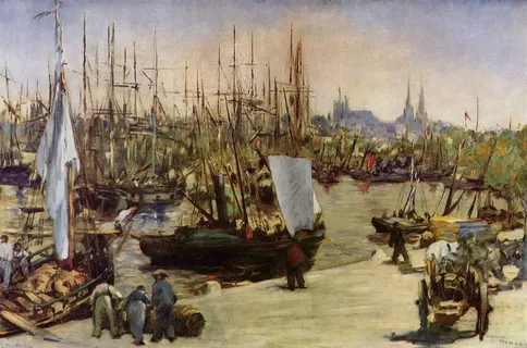 绘画,船只,港口,波尔多,爱德华·马内,1871年,水,运输 绘画,船只,港口,波尔多,爱德华·马内,1871年,水,运输
