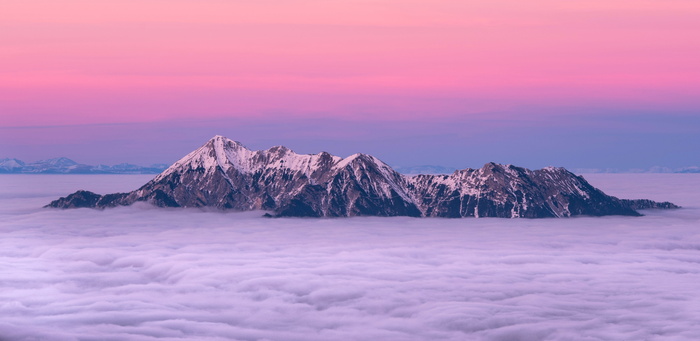 寒冷，雪，风景，山脉，美丽，雾，雾，霜